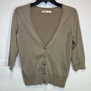 Old‎ Navy Women Brown Shimmery Sweater Cardigan Sz XSmall Button Round Neck XS